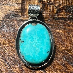 925 Sterling Silver Kingman Turquoise Shadowbox Pendant Southwestern